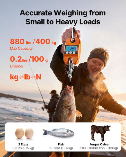 Vevor Professional Crane Scale with Weighing Capacity 399.16kg and Accuracy 100g