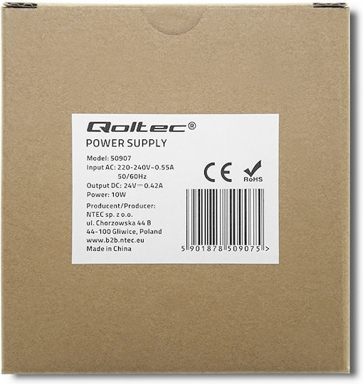 Qoltec Τροφοδοτικό Ράγας cu Ieșire 24V și Putere 10W 0.42A