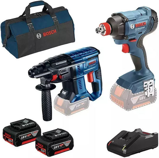 Bosch 0615990M30 Σετ Μπουλονόκλειδο & Σκαπτικό 18V με 2 Μπαταρίες 4Ah και Θήκη