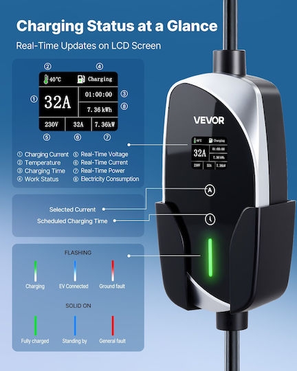 Vevor Portable Single Phase Charging Station 7.4kW with Built-in Type 2 Cable OGBXCDQPM76KD7HJH001V2