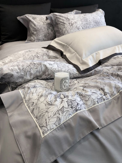 Double Duvet Cover Set 220x240cm 2 Pillowcases & 1 Gray Bed Sheet
