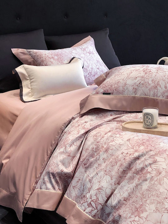 Double Duvet Cover Set 220x240cm 2 Pillowcases & 1 Pink Bed Sheet