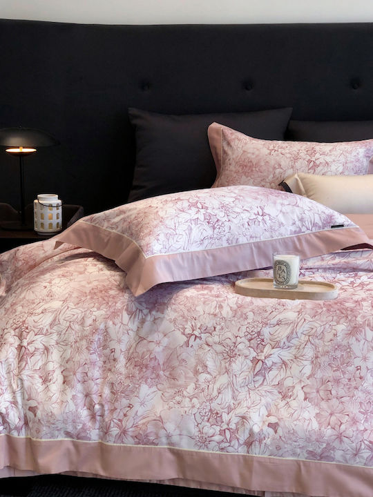 Double Duvet Cover Set 220x240cm 2 Pillowcases & 1 Pink Bed Sheet