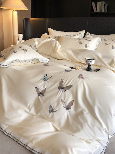 Set Huse Pentru Pilote 100% Bumbac Superdublu 220x240cm 2 Fețe De Pernă & 1 Cearceaf Ivoire