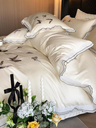Set Huse Pentru Pilote 100% Bumbac Superdublu 220x240cm 2 Fețe De Pernă & 1 Cearceaf Ivoire