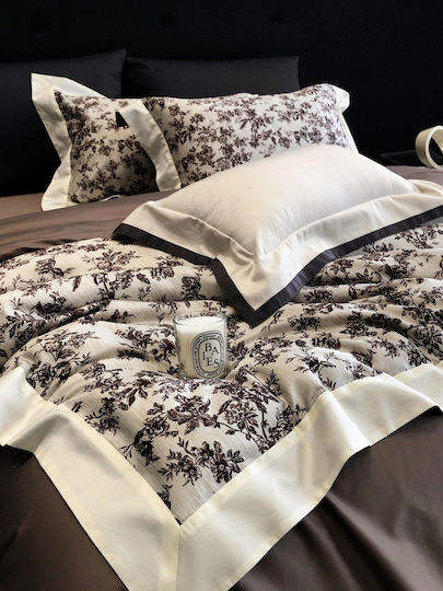 Set Huse Pentru Pilote Superdublu 220x240cm 2 Fețe De Pernă & 1 Cearceaf Bej Maro