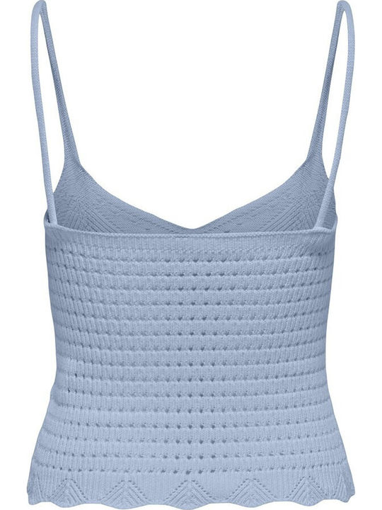 Γυναικείο Crop Top Βαμβακερό με Τιράντες & V Λαιμόκοψη Γαλάζιο
