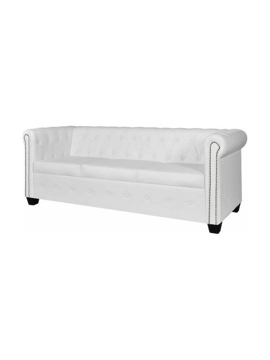 Chesterfield Dreisitzer Sofa Aus Künstliches Leder Weiß 200.5x76x70cm
