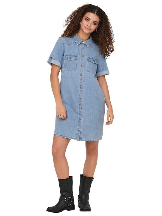 Summer Midi Shirt Dress Denim Medium Blue Denim