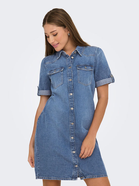 Summer Midi Shirt Dress Denim Medium Blue Denim