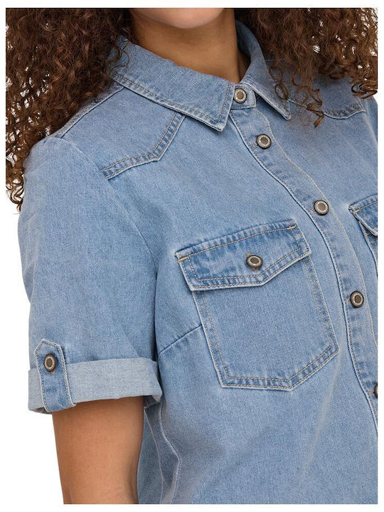Summer Midi Shirt Dress Denim Medium Blue Denim