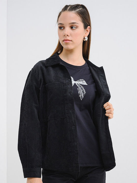 Long Sleeve Women's Denim Shirt Black