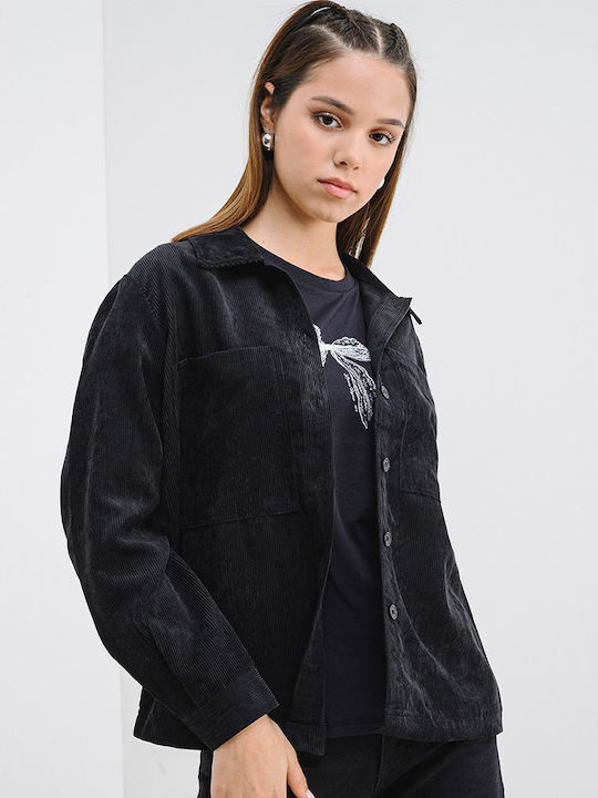 Long Sleeve Women's Denim Shirt Black