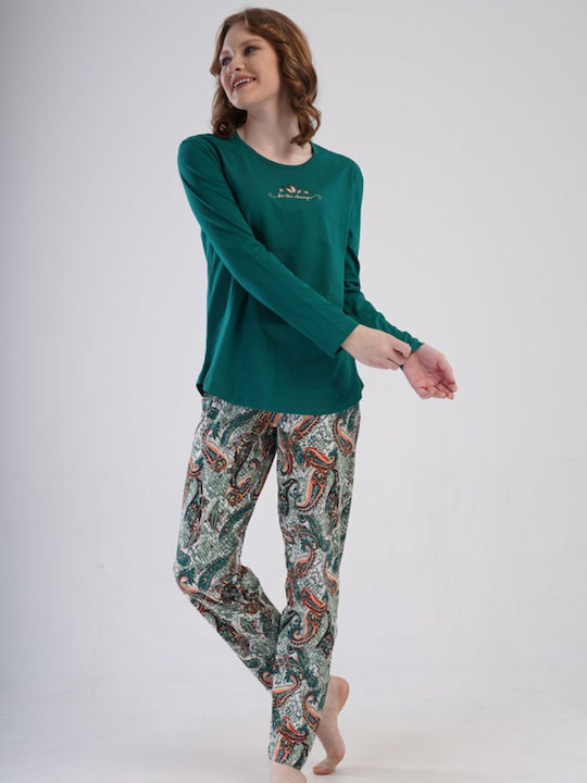Vienetta Secret Winter Women's Cotton Pyjama Set Green
