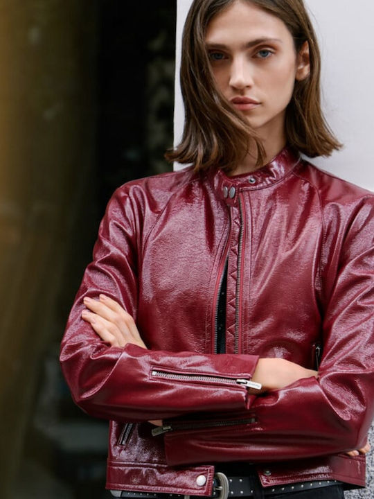 Δερμάτινο Γυναικείο Biker Jacket Currant Red