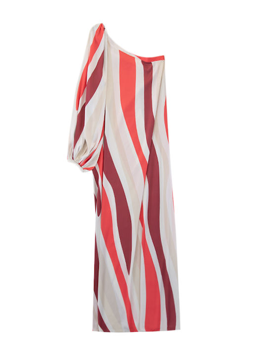 Summer Maxi Evening Satin Dress Ecru- Red- Bordeaux