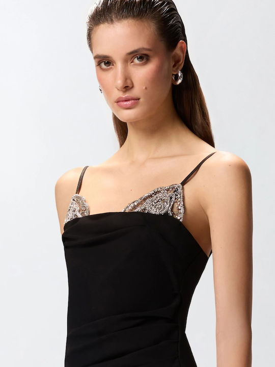 Summer Midi Evening Dress with Wrap Open Back with Tulle Black