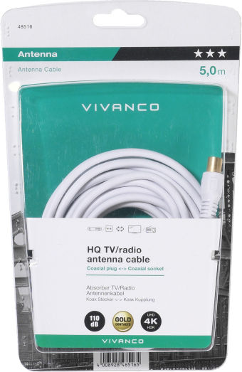 Vivanco Antenna Cable Coax Male - Coax Female White 2m 1 Piece