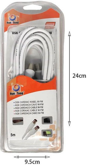 Run & Teng Antenna Cable Coax Male - Coax Female White 5m 670319283 1 Piece