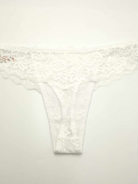 Chilot String cu Dantelă Alb