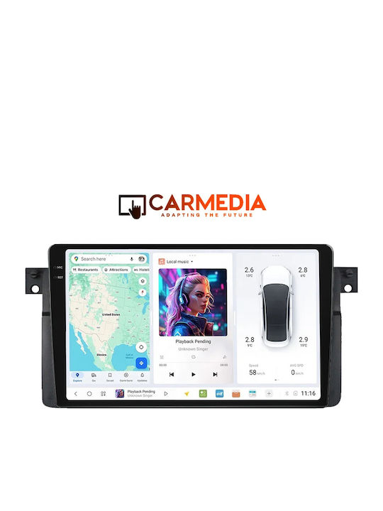 Carmedia Ηχοσύστημα Αυτοκινήτου για BMW Σειρά 3 (E46) 1998-2005 (Bluetooth/USB/AUX/WiFi/GPS/Apple-Carplay/Android-Auto) με Οθόνη Αφής 9.5"