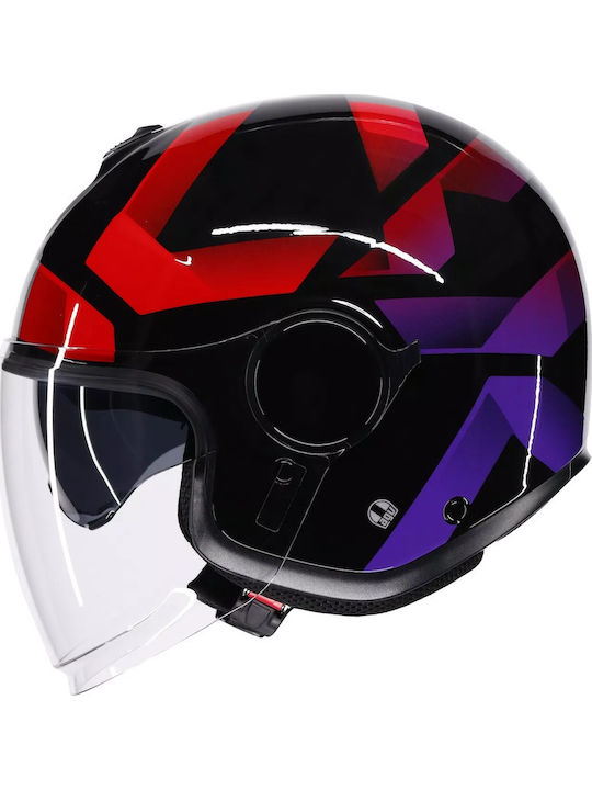 AGV Eteres Camogli Black/Red/Purple Motorcycle Helmet Jet ECE 22.06 1350gr with Sunvisor