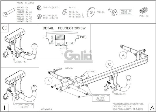 Citroen C5 X 2022 Anhängerkupplungsschrauben
