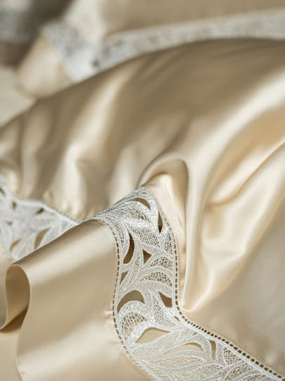 Bridal Set 4pcs Duvet Cover King Size 220×240 Silk Brocade 2 Pillowcases & 1 Sheet Gold Champagne