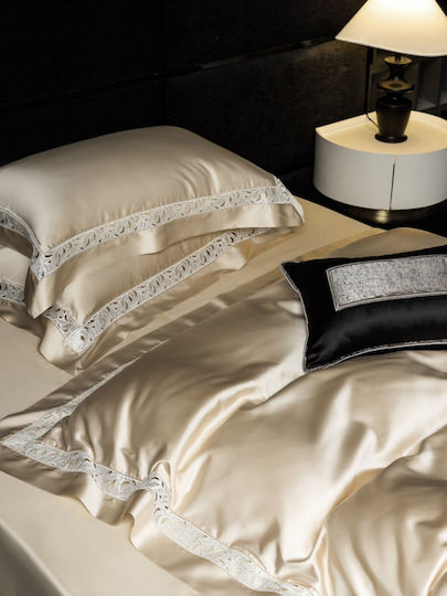 Bridal Set 4pcs Duvet Cover King Size 220×240 Silk Brocade 2 Pillowcases & 1 Sheet Gold Champagne