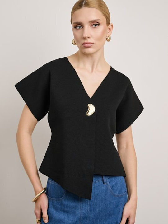 Kurze Gestrickte Damen Strickjacke Schwarz