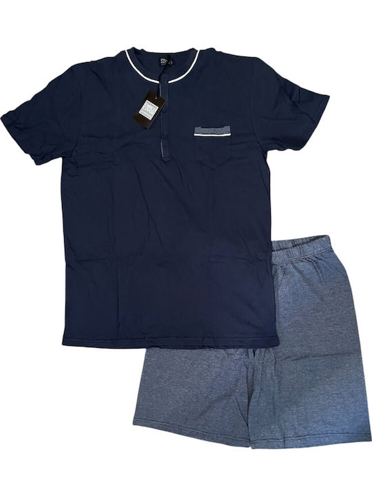Enrico Coveri Sommer Herrenpyjama Bluse in Marineblau