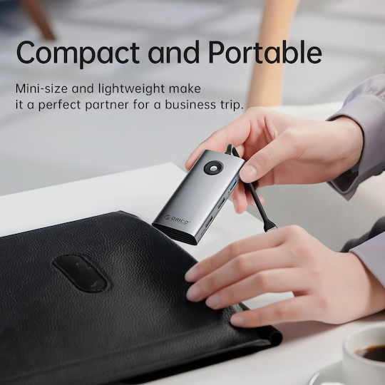 Orico USB-C Docking Station με HDMI 4K PD Ethernet Ασημί (PW11-6PCR-GY-EP)