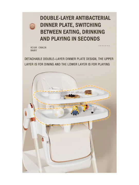 Little Mom Αναδιπλούμενο Καρεκλάκι Φαγητού 3 in 1 με Ρυθμιζόμενο Ύψος Καφέ