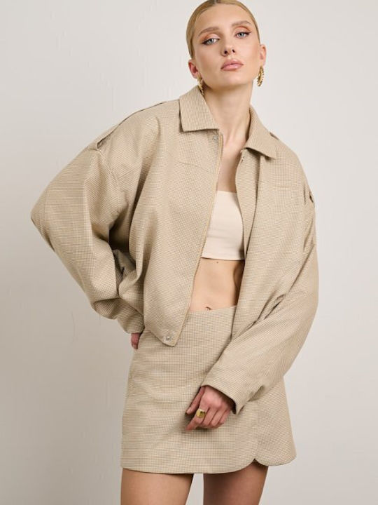Μακρύ Γυναικείο Bomber Jacket Μπεζ