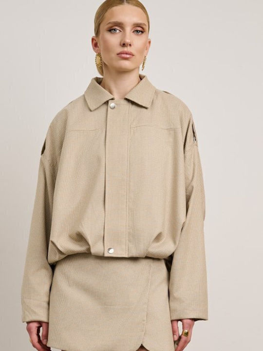 Μακρύ Γυναικείο Bomber Jacket Μπεζ
