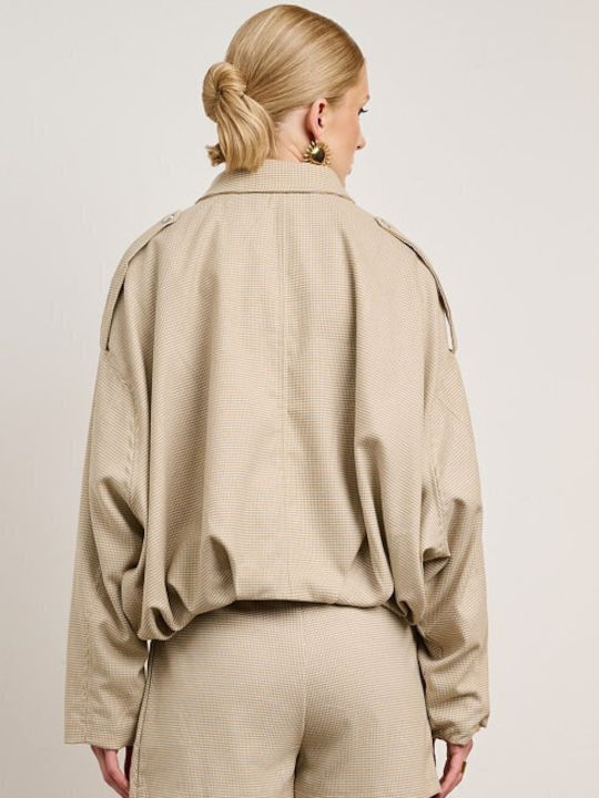 Μακρύ Γυναικείο Bomber Jacket Μπεζ