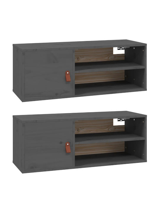 Wall-Mounted Living Room Cabinet Made of Solid Wood Natural Grey 80x30x30cm
