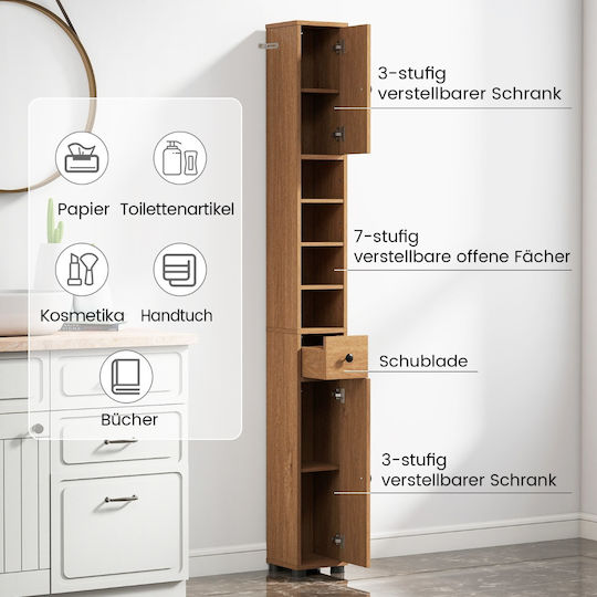 Costway Badezimmer-Säulenschrank Boden Braun