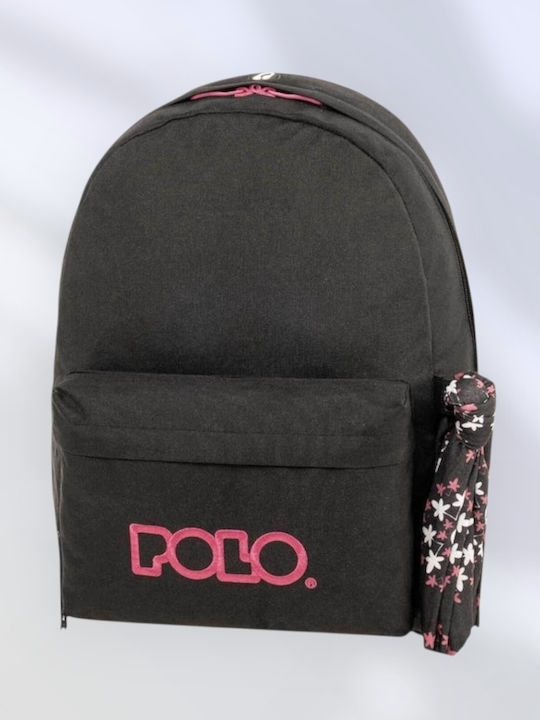 Polo Original Scarf School Bag Backpack Junior High-High School Black with Water Bottle Holder 20Liters 2024