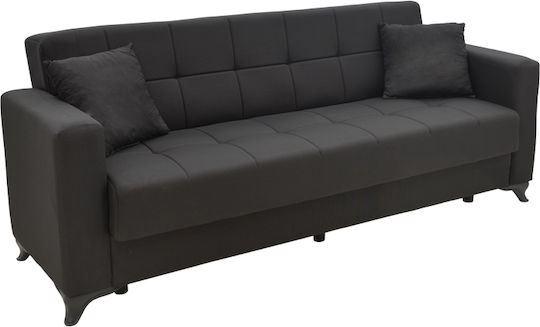 Modestole Триместен Диван Спалня Текстил със съхранение Черно 215x85x80см.