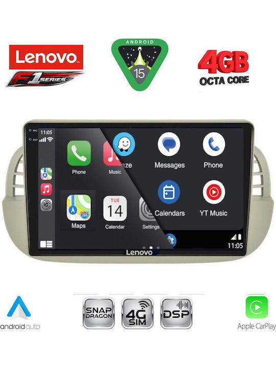 Lenovo Car Audio System for Fiat 500 2007-2015 Bluetooth USB WiFi GPS Apple CarPlay Android Auto with 9" Touch Screen