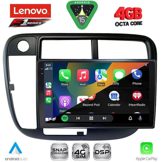 Lenovo Ηχοσύστημα Αυτοκινήτου για Honda Civic 1995-2001 με Clima (Bluetooth/USB/WiFi/GPS/Apple-Carplay/Android-Auto) με Οθόνη Αφής 9"
