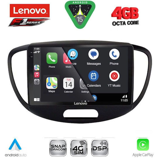 Lenovo Car Audio System for Hyundai i10 2008-2013 (Bluetooth/USB/WiFi/GPS/Apple CarPlay/Android Auto) with 9" Touch Screen