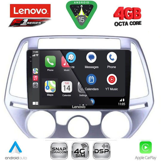 Lenovo Car Audio System for Hyundai i20 2008-2012 with A/C Bluetooth USB WiFi GPS Apple CarPlay Android Auto with 9" Touch Screen