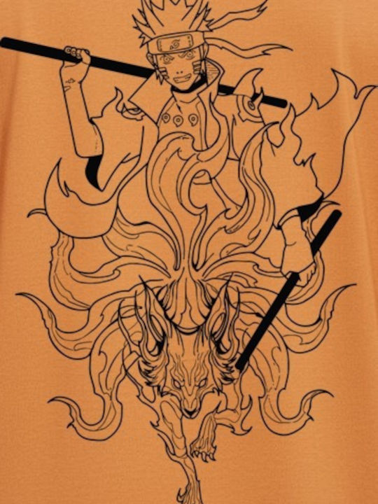 Oversized T-shirt Naruto Kurama Chakra Mode Pop Culture Orange