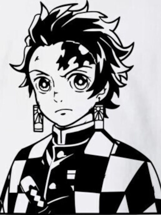 Kinderoberteile T-Shirt Weiß Tanjiro Kamado Schwarz Weiß