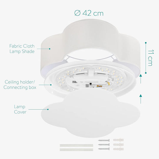 Navaris Plafonieră de Tavan 42 cm Albă cu LED Integrat și Telecomandă