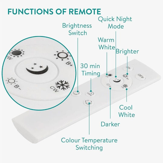 Navaris Plafonieră de Tavan 52 cm Gri cu LED Integrat și Telecomandă