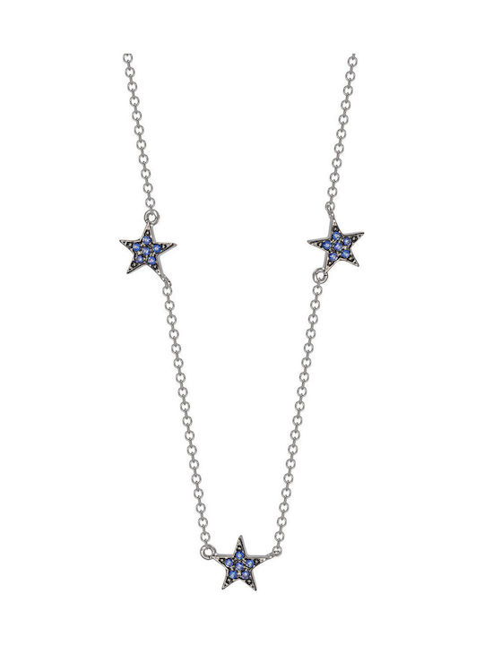 Kiriakos Gofas Halskette mit Stern-Design aus Weißgold 9K Blau