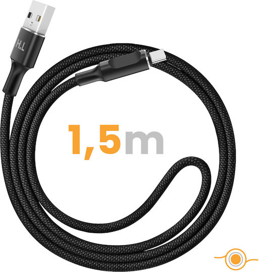 Avizar Usb-a To Usb-c Cable Led Stable 2.4a Charge Braided Nylon 1.5m Black